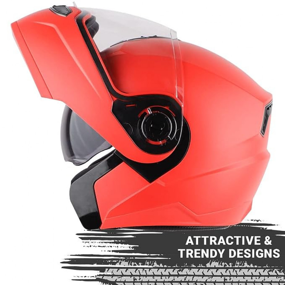 Steelbird SBA-7 7Wings ISI Certified Flip-Up Helmet for Men and Women Motorbike Helmet (Medium 580 MM, Dashing Red with Outer Clear and Inner Smoke Sun Shield)