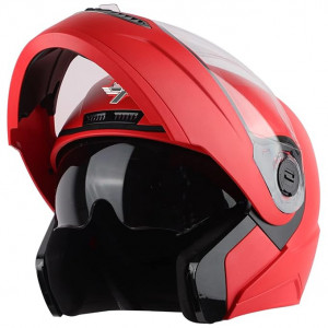 Steelbird SBA-7 7Wings ISI Certified Flip-Up Helmet for Men and Women Motorbike Helmet (Medium 580 MM, Dashing Red with Outer Clear and Inner Smoke Sun Shield)