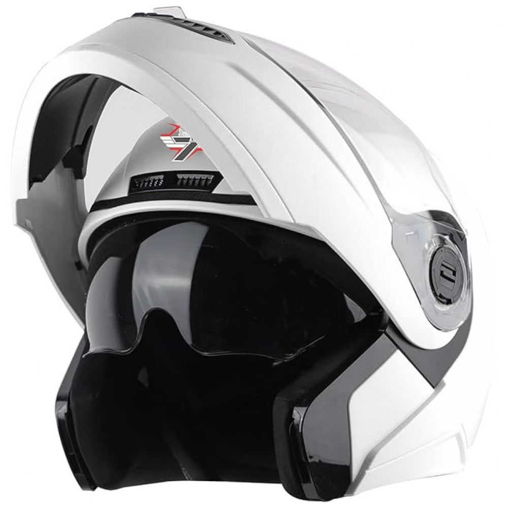 Steelbird SBA-7 7Wings ISI Certified Flip-Up Helmet for Men and Women Motorbike Helmet (Medium 580 MM, Dashing White with Outer Clear and Inner Smoke Sun Shield)