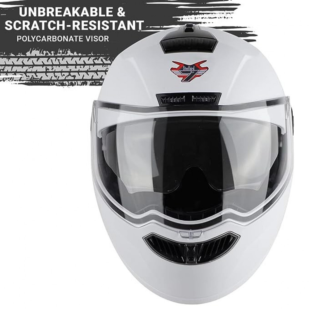 Steelbird SBA-7 7Wings ISI Certified Flip-Up Helmet for Men and Women Motorbike Helmet (Medium 580 MM, Dashing White with Outer Clear and Inner Smoke Sun Shield)