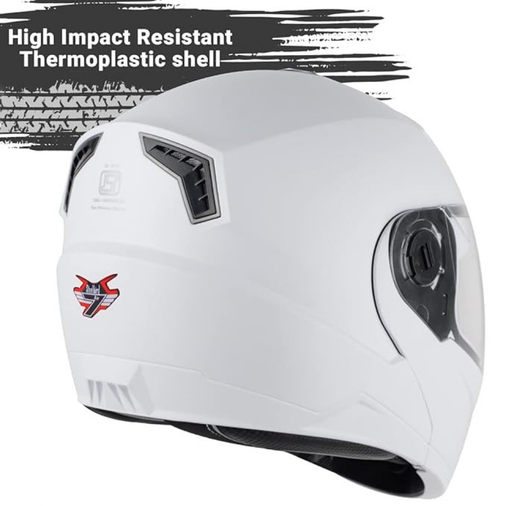 Steelbird SBA-7 7Wings ISI Certified Flip-Up Helmet for Men and Women Motorbike Helmet (Medium 580 MM, Dashing White with Outer Clear and Inner Smoke Sun Shield)