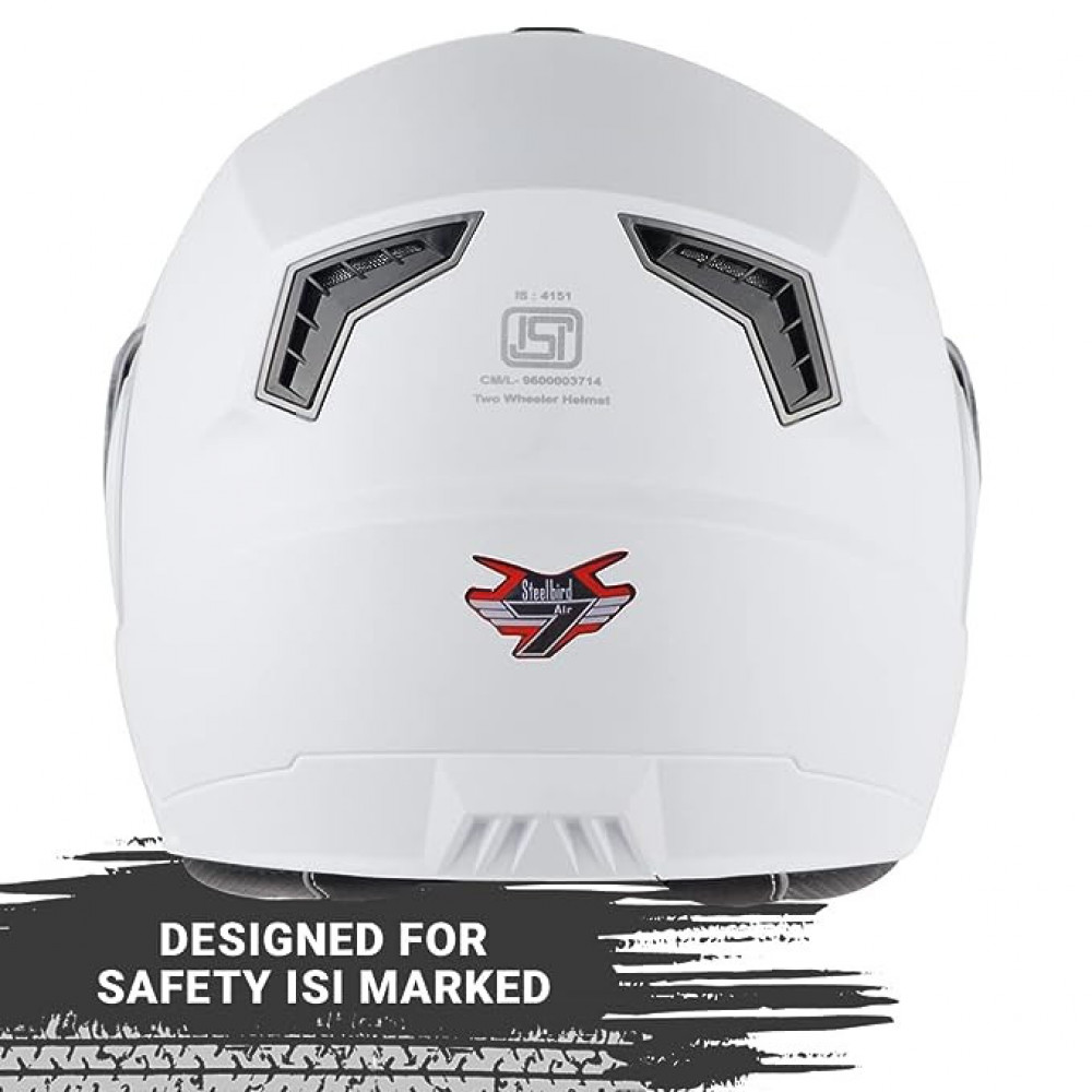 Steelbird SBA-7 7Wings ISI Certified Flip-Up Helmet for Men and Women Motorbike Helmet (Medium 580 MM, Dashing White with Outer Clear and Inner Smoke Sun Shield)