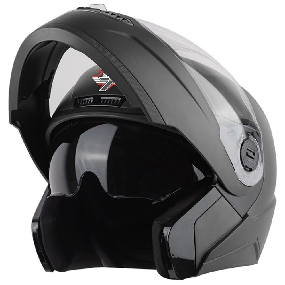 Steelbird SBA-7 7 Wings ISI Certified Flip-Up Helmet for Men and Women Motorbike Helmet (Large 600 MM, Dashing Black with Outer Clear and Inner Smoke Sun Shield)