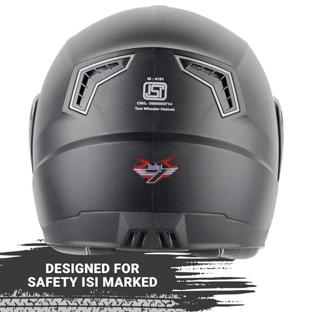 Steelbird SBA-7 7 Wings ISI Certified Flip-Up Helmet for Men and Women Motorbike Helmet (Large 600 MM, Dashing Black with Outer Clear and Inner Smoke Sun Shield)