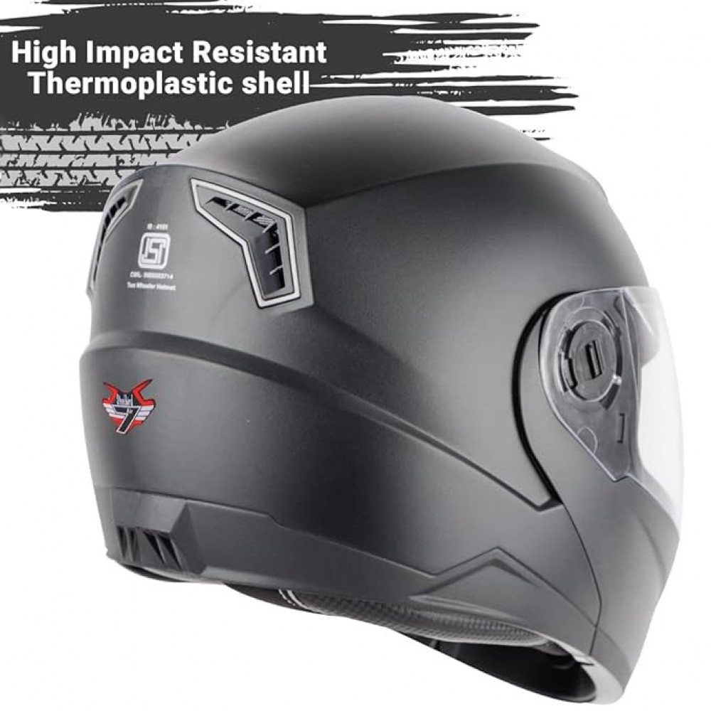 Steelbird SBA-7 7 Wings ISI Certified Flip-Up Helmet for Men and Women Motorbike Helmet (Large 600 MM, Dashing Black with Outer Clear and Inner Smoke Sun Shield)