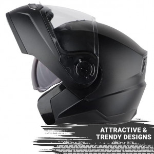 Steelbird SBA-7 7 Wings ISI Certified Flip-Up Helmet for Men and Women Motorbike Helmet (Large 600 MM, Dashing Black with Outer Clear and Inner Smoke Sun Shield)