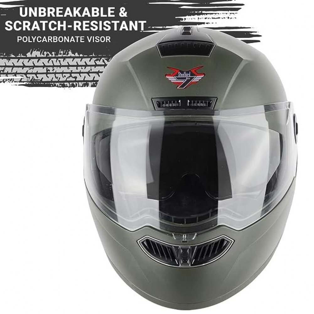 Steelbird SBA-7 7Wings ISI Certified Flip-Up Helmet for Men and Women Motorbike Helmet (Large 600 MM, Dashing Battle Green with Outer Clear and Inner Smoke Sun Shield)