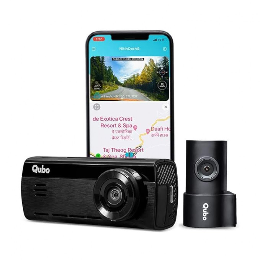 Qubo Car Dash Camera True 4K 2160P UHD Dual Channel from Hero Group | SONY STARVIS IMX415 Sensor | Made in India | ADAS | Rear 1080P | GPS Log, 2.8" Display | Easy DIY Set Up