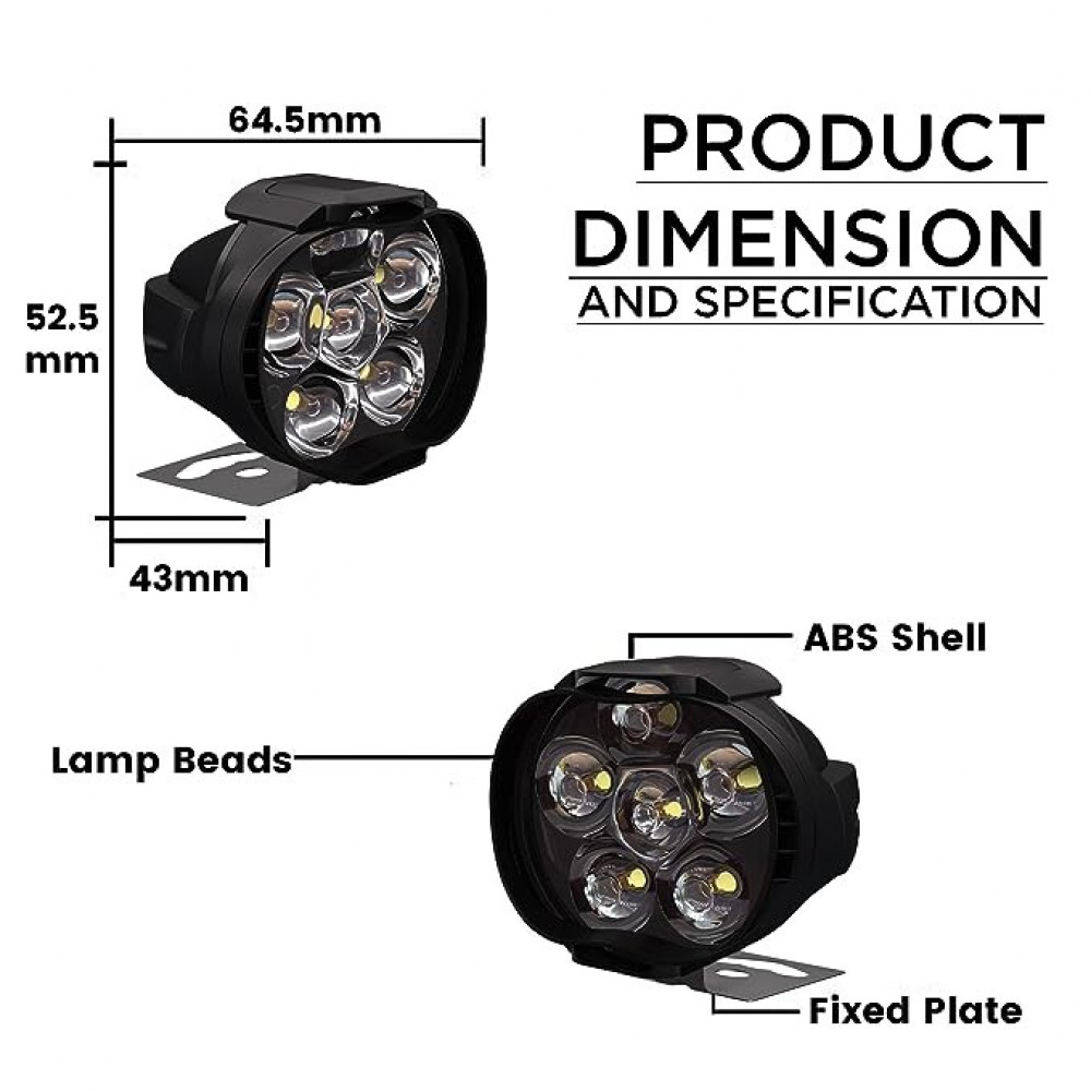 Allextreme EXL3FWS Universal LED Fog Light Driving Lamp for Bike (6 Led, 2Pcs With Switch)