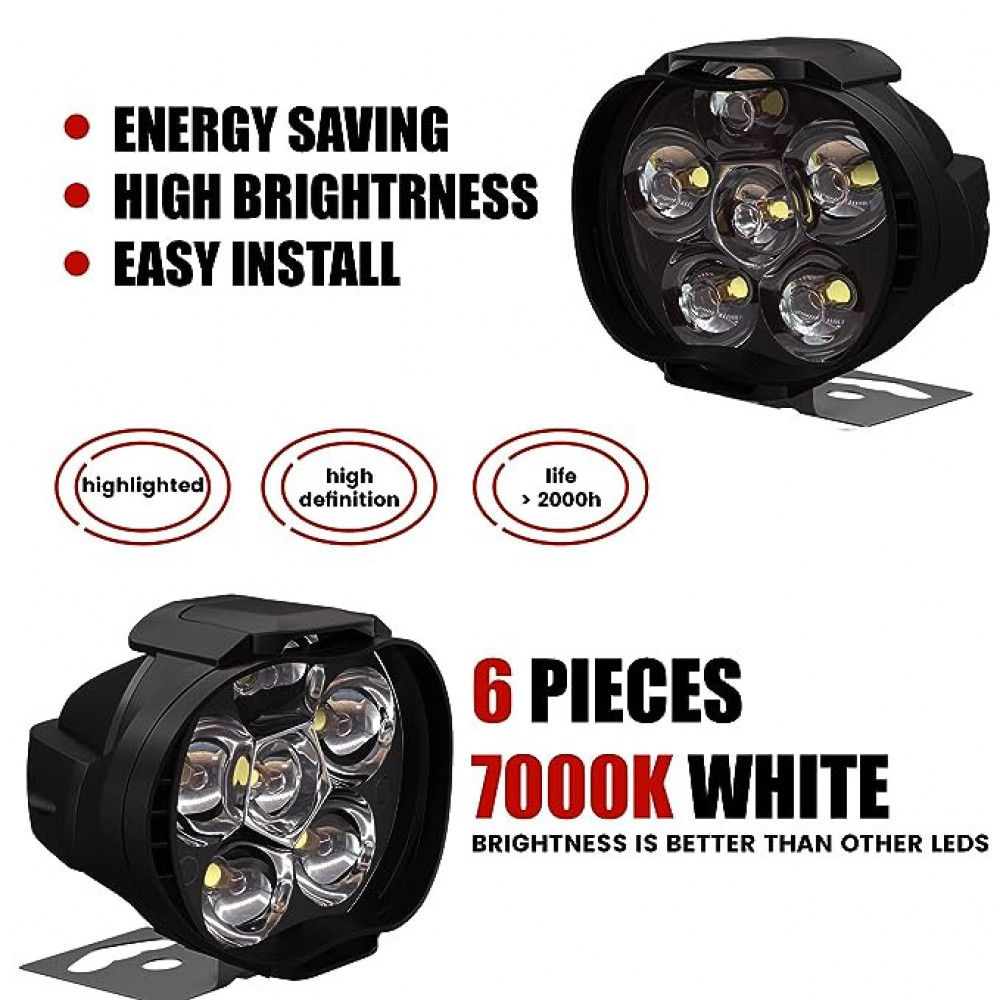 Allextreme EXL3FWS Universal LED Fog Light Driving Lamp for Bike (6 Led, 2Pcs With Switch)