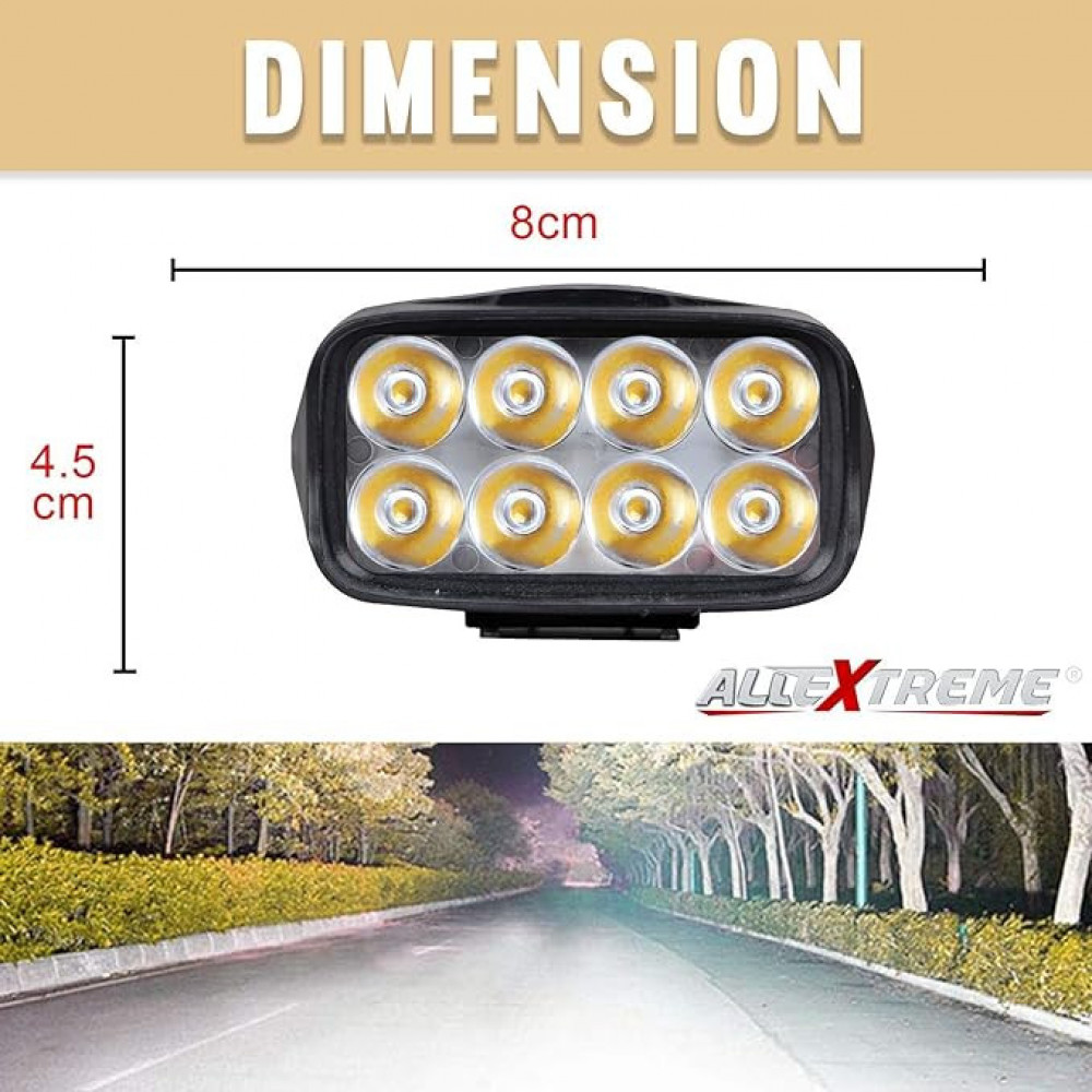 Allextreme EXL21SS Universal 8 LED Fog Light Off/On Road Driving Lamp with Handlebar Switch for Bike (12W, White Light, 2 PCS)