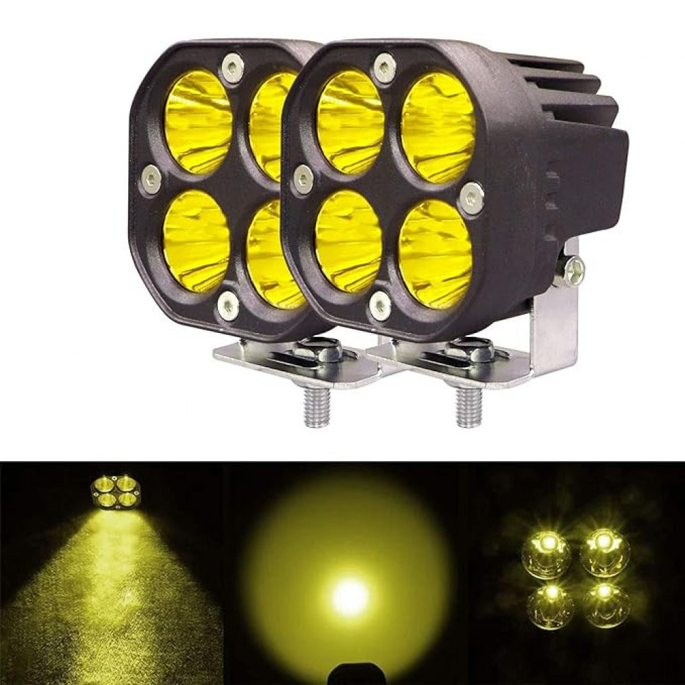 Allextreme EX40YL2 4 LED Fog Light Super Bright Spot Flood Beam Driving Lamp for Motorcycle/Bikes(40W, Yellow Light, 2 Pcs)