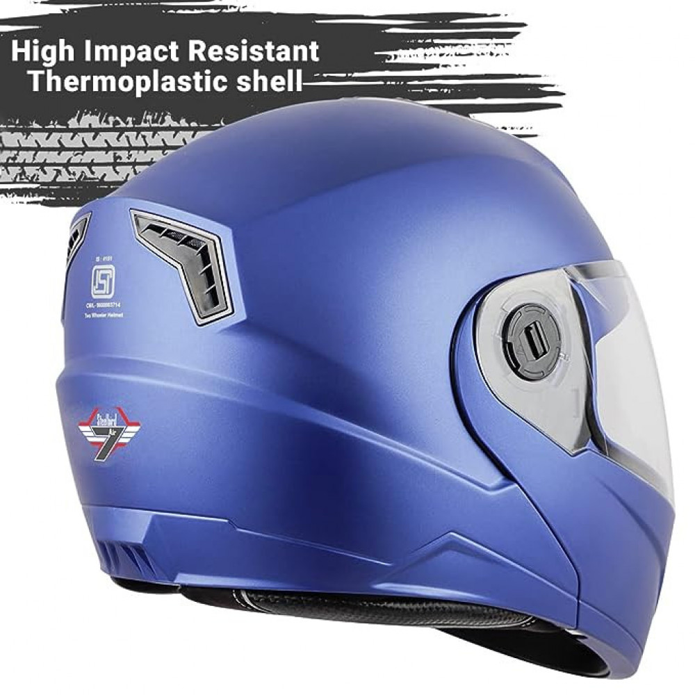 Steelbird SBA-7 7Wings ISI Certified Flip-Up Helmet for Men and Women Motorbike Helmet  (Medium 580 MM, Dashing Blue with Outer Clear and Inner Smoke Sun Shield) -