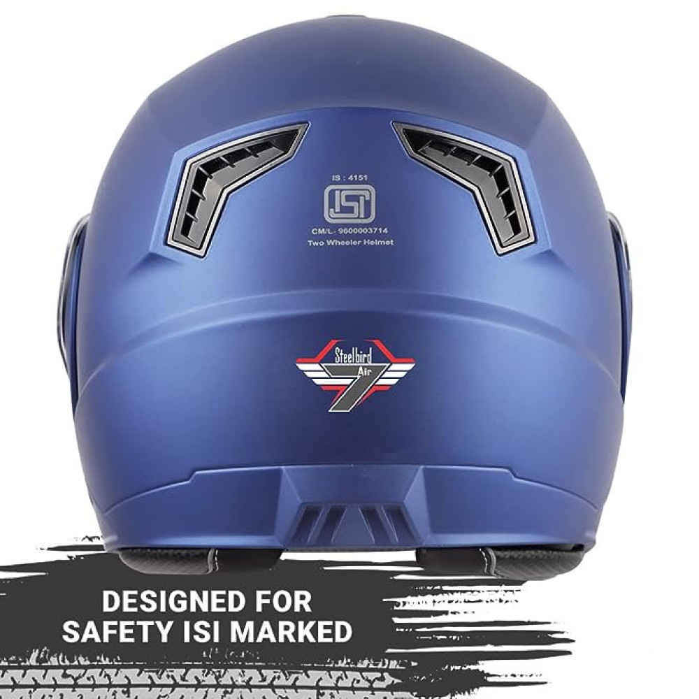 Steelbird SBA-7 7Wings ISI Certified Flip-Up Helmet for Men and Women Motorbike Helmet  (Medium 580 MM, Dashing Blue with Outer Clear and Inner Smoke Sun Shield) -