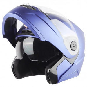 Steelbird SBA-7 7Wings ISI Certified Flip-Up Helmet for Men and Women Motorbike Helmet  (Medium 580 MM, Dashing Blue with Outer Clear and Inner Smoke Sun Shield) -